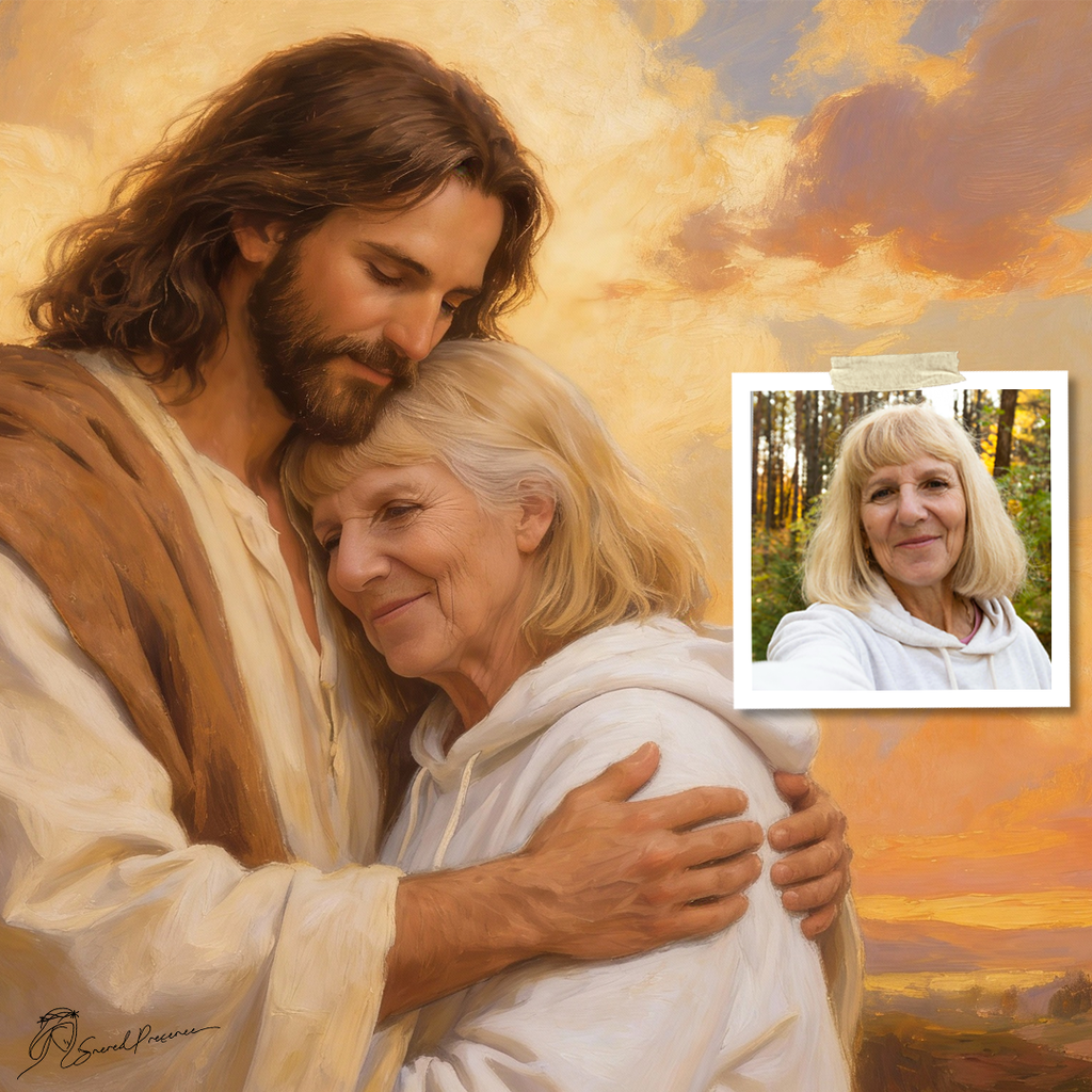 A Personalized Portrait of Jesus Holding You or someone you love.
